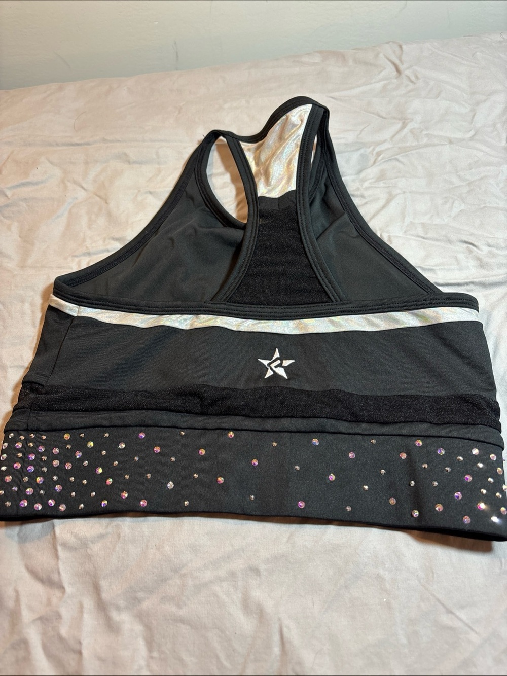 Kids Black 'REBEL' Rhinestone athletic bra Crop Tank Top 449 - Picture 4 of 7
